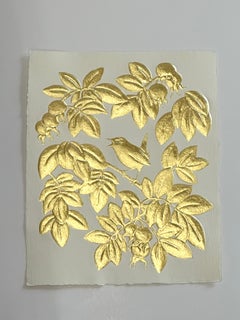 Singing Wren and Rose Hips - Gold Leaf Bird Leaves Embossed Paper, 2026