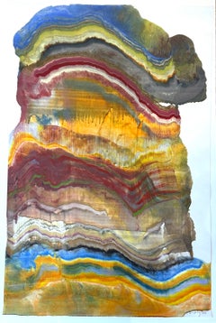 Avalanche - Abstract Geology Encaustic Monotype Golden Orange Blue Yellow, 2026