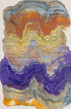 Slow Motion - Abstract Geology Encaustic Monotype Purple Orange Blue, 2026