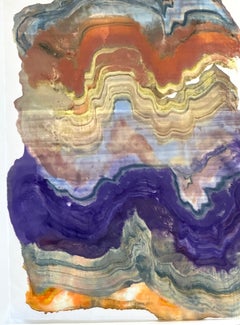 Slow Motion - Abstract Geology Encaustic Monotype Purple Orange Blue, 2026