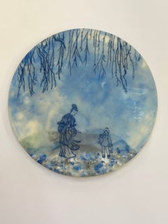 Vestida para triunfar en azul - Mujer, niña, paisaje circular, azul marino, 2021