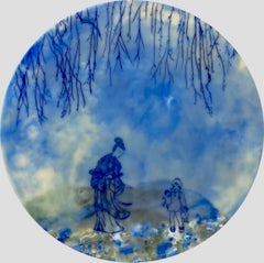 Vestida para triunfar en azul - Mujer, niña, paisaje circular, azul marino, 2021