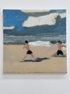 Towel Race - Two Figures Beach Landscape Ocean Waves Clouds, 2026