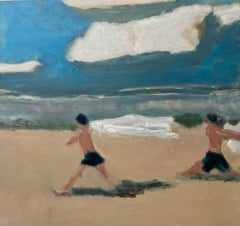 Towel Race - Two Figures Beach Landscape Ocean Waves Clouds, 2026