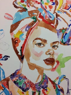 Creole I, Vertical Portrait, Woman With Multicolor Patterned Dress and Headdres