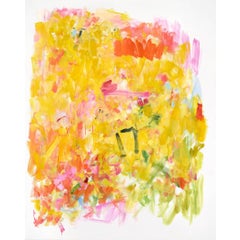 Sunflower Sutra, Large Bright Vertical Yellow Pink Green Abstract Oil Painting 2