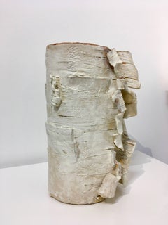 Untitled Birch Vase, Natural Small Birch Tree Ceramic Vase, White and Red Glaze