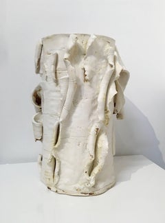 Untitled Birch Vase, Medium White Paper Birch Tree Ceramic Vase, Yellow Glaze