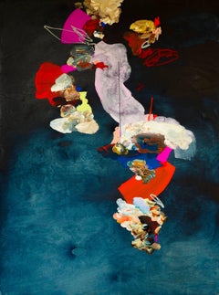 DARKNESS IS A CULTURAL BROTH, Large Abstract Navy, Red, Colorful Resin Painting