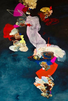 DARKNESS IS A CULTURAL BROTH, Large Abstract Navy, Red, Colorful Resin Painting