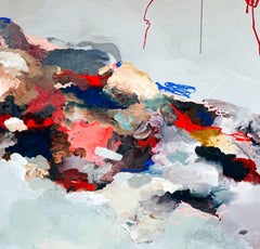 I MOVE INSIDE A MYSTERY WHEN I SLEEP, Large Abstract Square Red Resin Painting