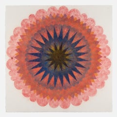 Pop Flower 70, Coral Pink Mandala with Dark Indigo Blue, Orange and Black
