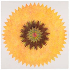 Pop Flower 48, Light Yellow-Orange Mandala, Brown, Green, Bright Blue, Pink