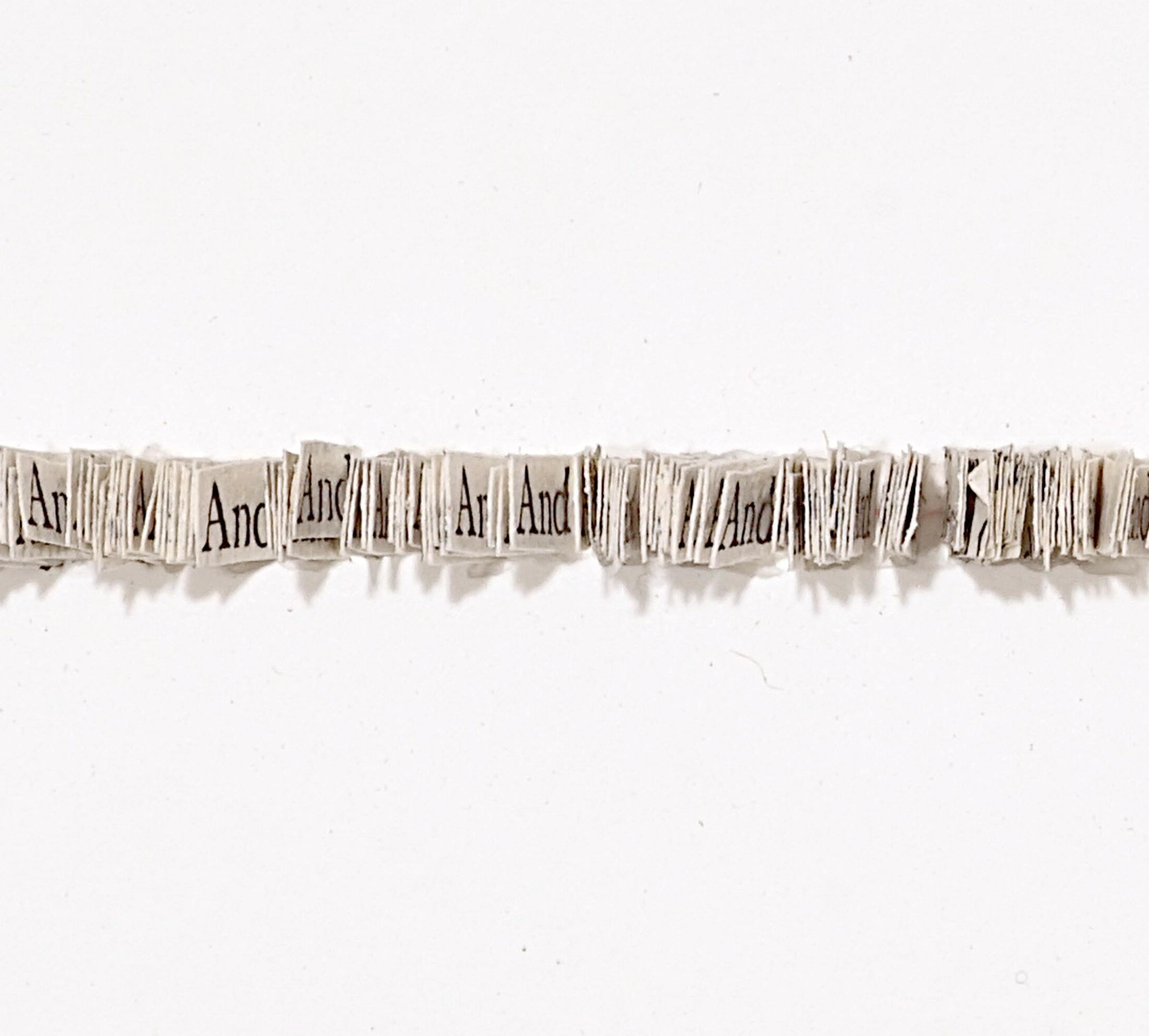 This meditative and intricate collage by Meg Hitchcock is made up of words cut from the Bible. The phrase 