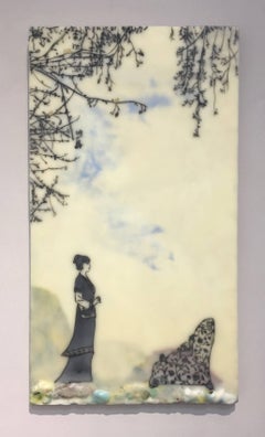 Feeling Cozy, Encaustic Painting of Mother and Child in Chair