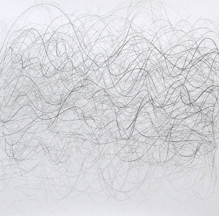 Margaret Neill Abstract Drawing - Forecaster, Square Abstract Linear Graphite Line Drawing Sound Waves
