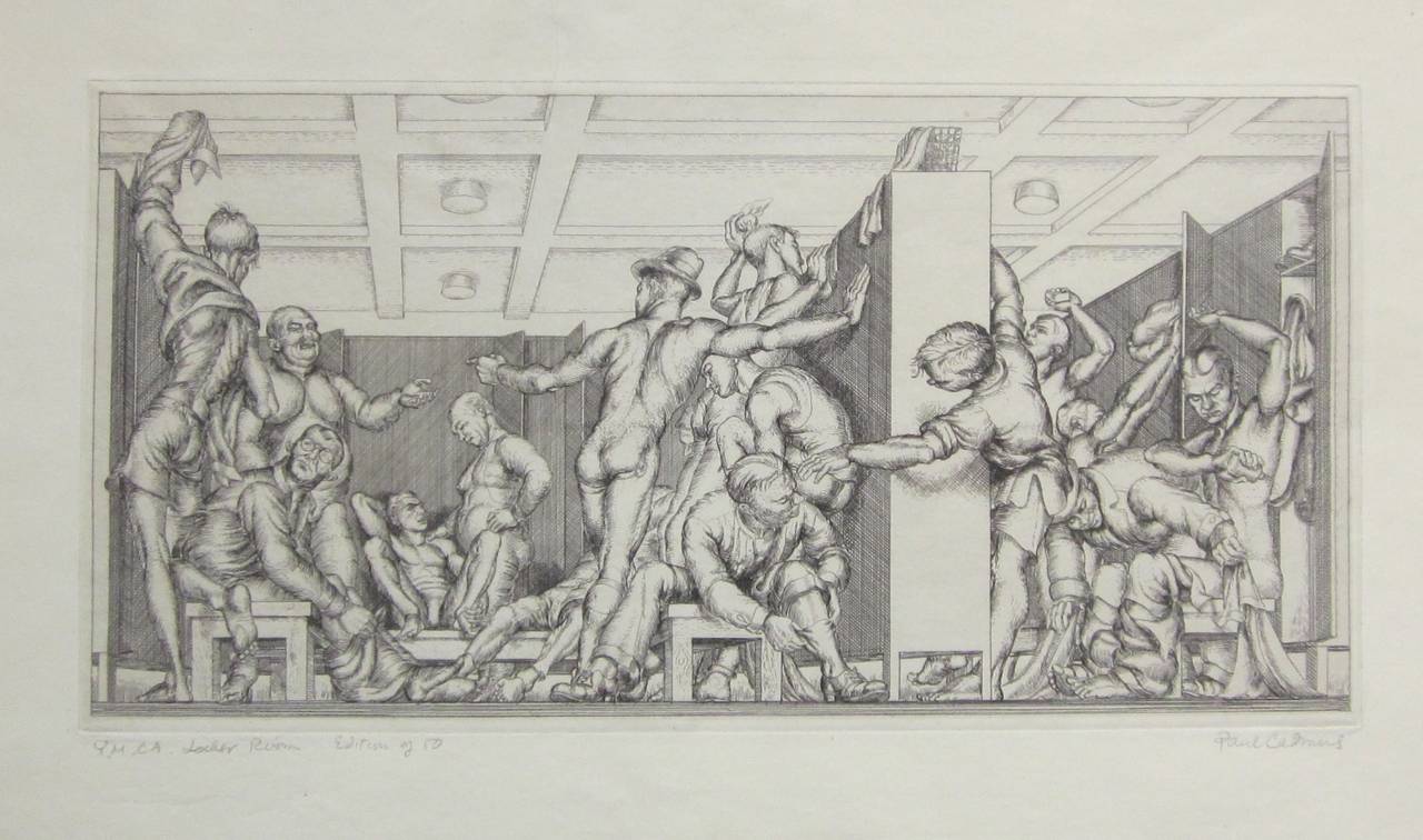 Paul Cadmus Interior Print - YMCA Locker Room