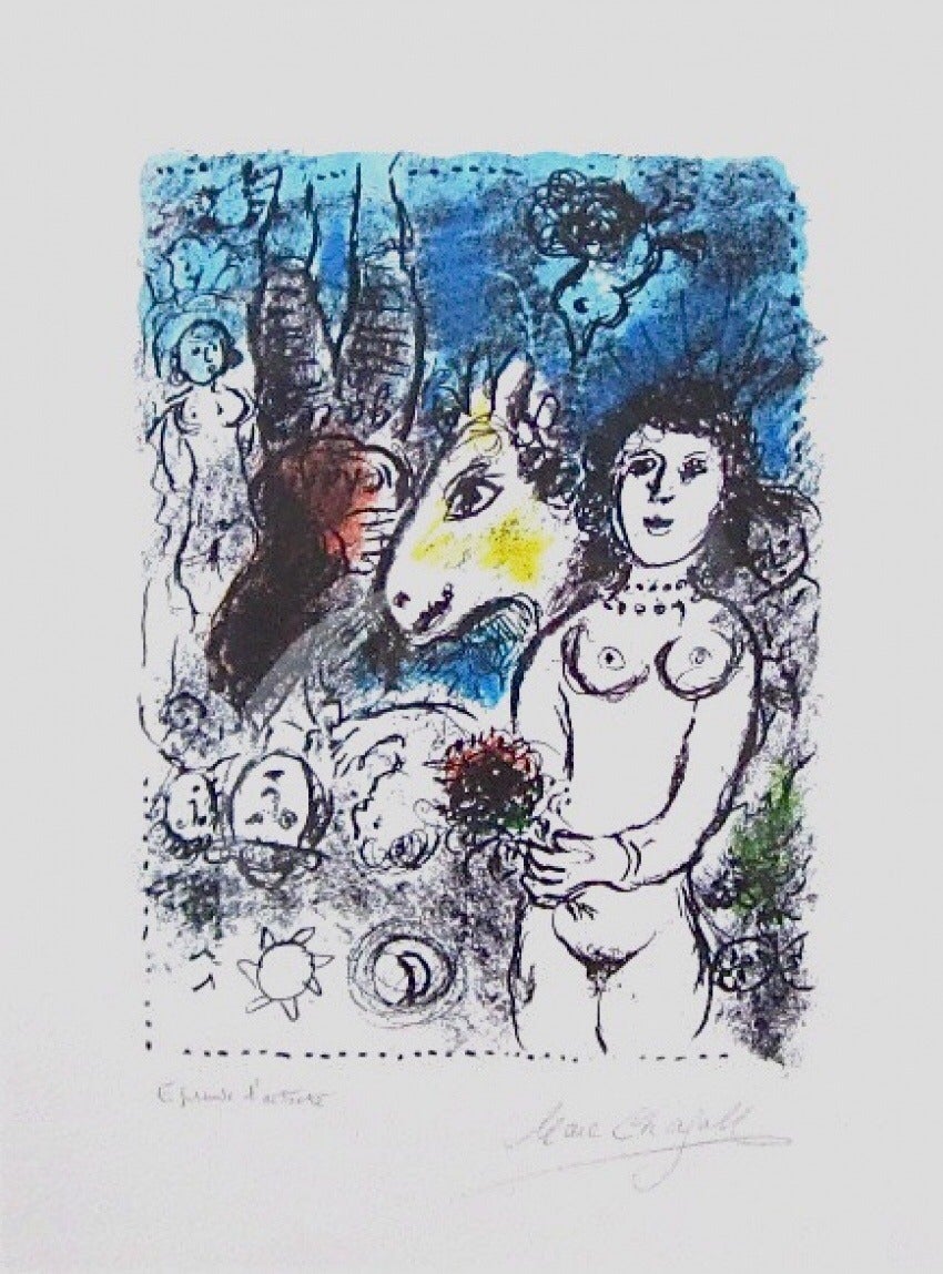 Marc Chagall Figurative Print - Nu Au Petit Bouquet (M.1027)