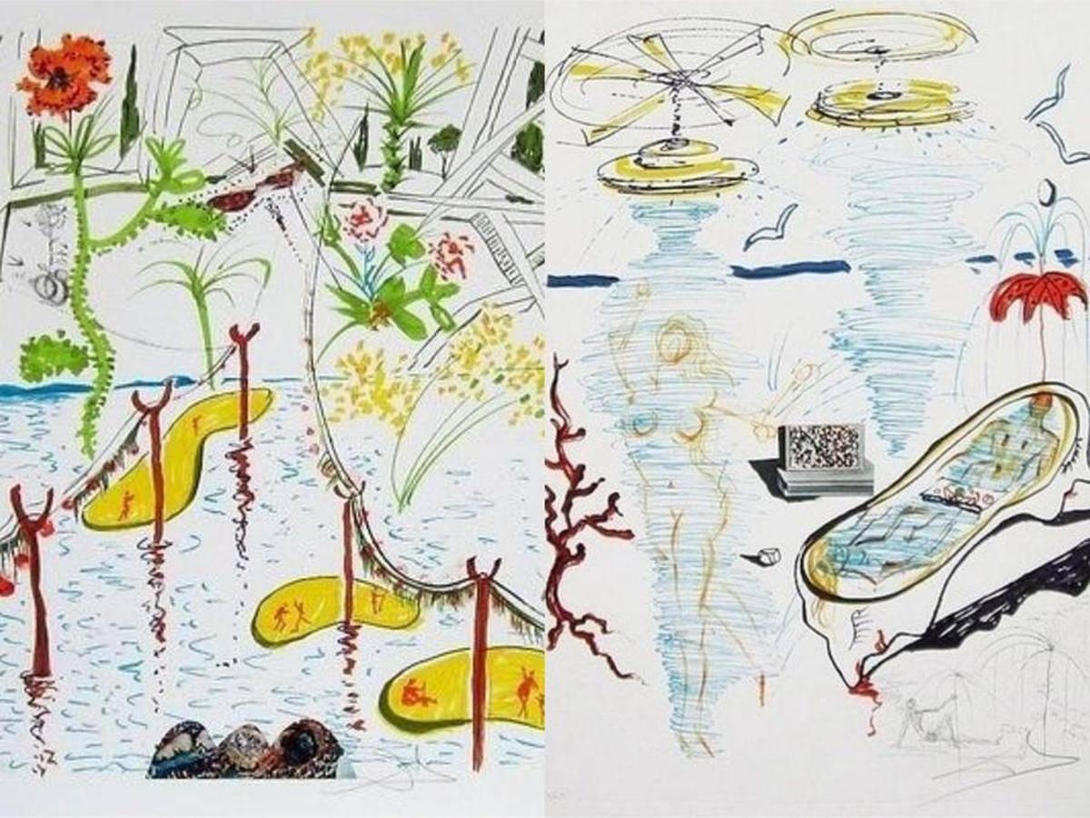 Salvador Dalí Landscape Print - Biological Garden & Liquid Tornado Bathtub