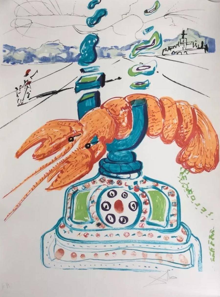 Salvador Dalí Landscape Print - Cybernetic Lobster Telephone (Imagination and Objects of the Future portfolio)