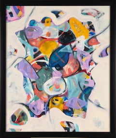 Shark Attack in the Public Pool, Abstract Oil Painting, Signed, 26x22