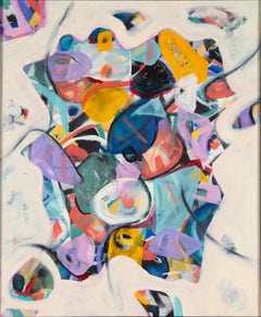 Shark Attack in the Public Pool, Abstract Oil Painting, Signed, 26x22