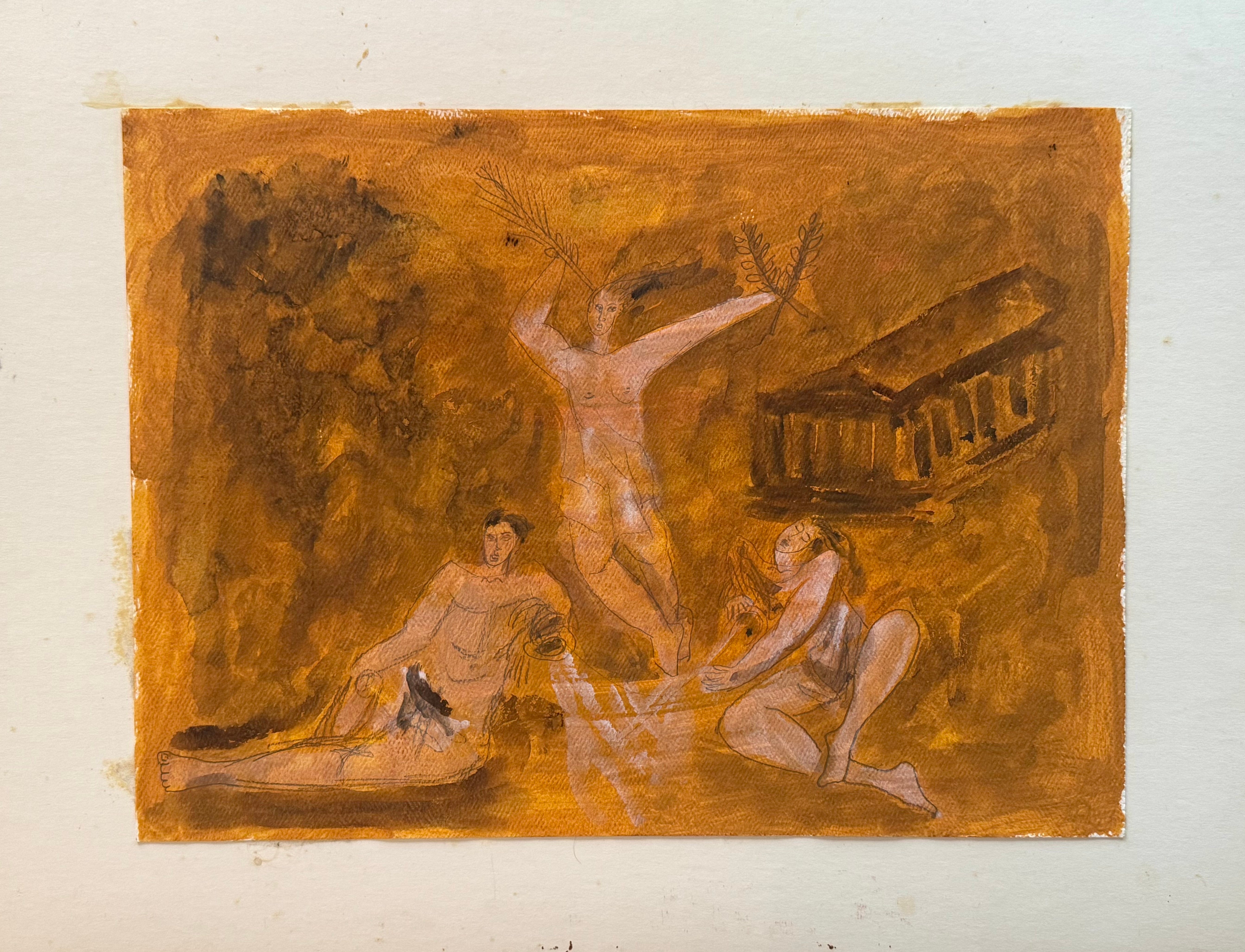 Mario Villa Nude Painting - Apollo and the Muses Watercolor and Pencil on Paper, Circa 2000, 15x20