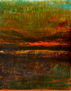 « Burning Horizon », peinture de paysage à l'huile sur toile, signée, 20 x 16 pouces