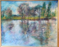 "A View of Audubon Park New Orleans", Oil Pastel on Canvas, Signed, 39.5 x 48.5