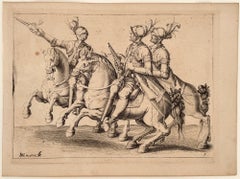 Three Cavalrymen in Full Armor; Plate 5 from The Riding-School