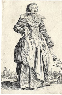 Edle Dame mit Rüschenkragen und geschlitzten Ärmeln, aus „La Noblesse“