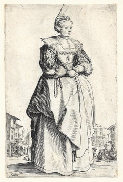 Edelfrau mit hohem Kopfschmuck und Rosenkranz, aus „La Noblesse“