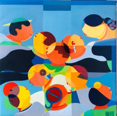 Freunde von Annemarie Ambrosoli 90x90x2 cm Abstrakte figurative Geometrie