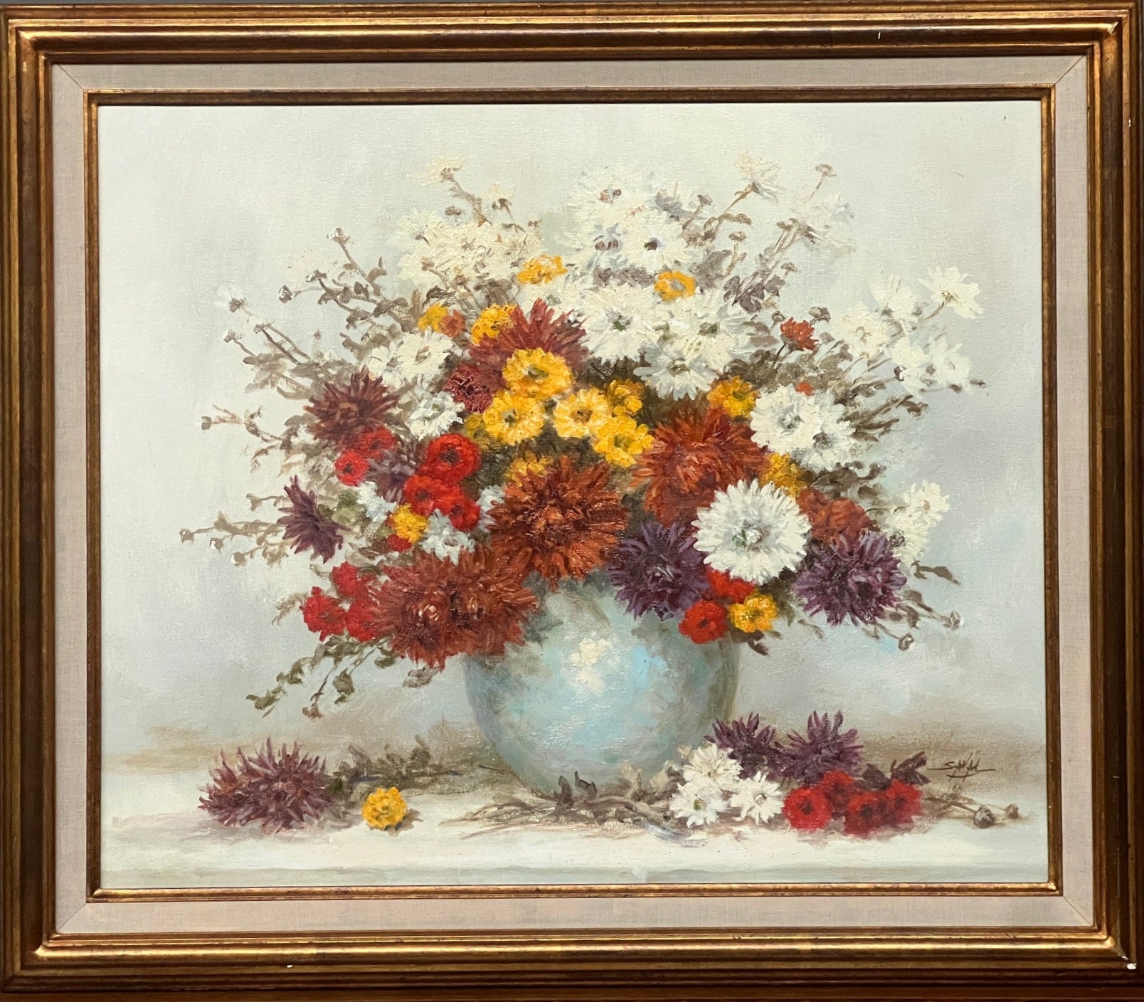 Unknown Still-Life Painting - "Still life with chrysanthemums"