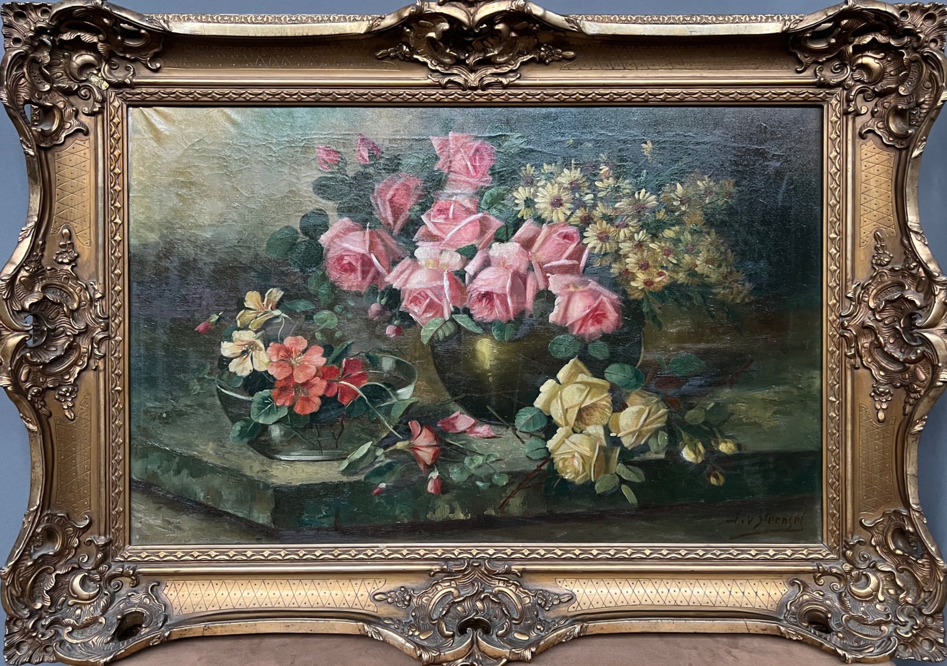 Jan van Steensel Still-Life Painting - "Still Life with Roses"