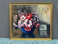 "Still life with flowers in a blue vase"
