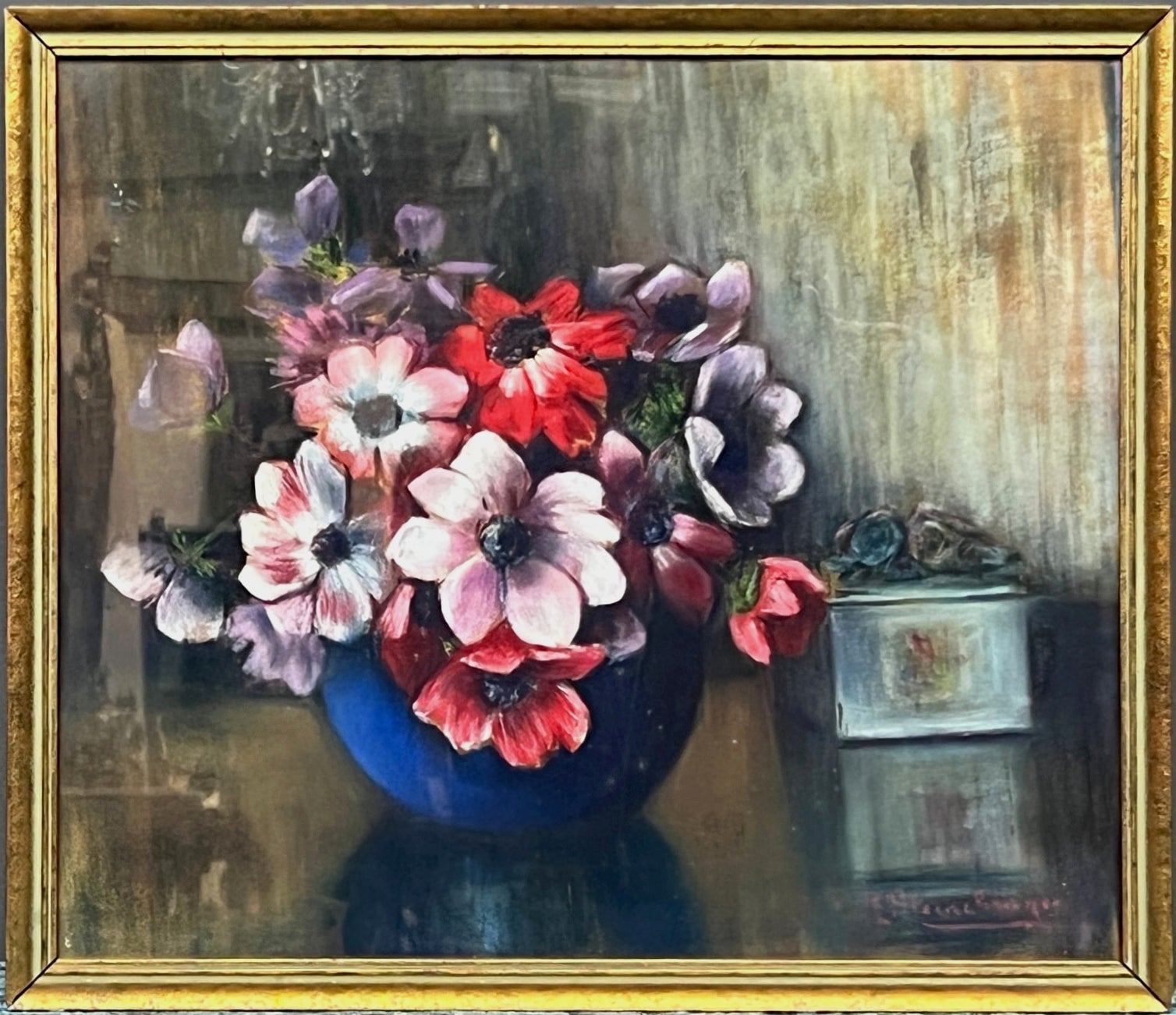 M.Steenbrugen Still-Life Painting - "Still life with flowers in a blue vase"