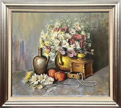 "Still life with flowers and beads"