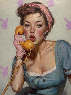 "Hello?" Retro Pin-Up Pop Art Portrait, Oil and Acrylic on Canvas