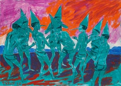 „Turquoise Crowning“: Temperamalerei, konzeptueller Stil, 21. Jahrhundert, gerahmt