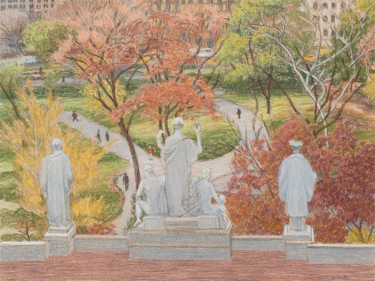 Courthouse Sculptures, Overlooking Madison Square Park - Art by Yvonne Jacquette