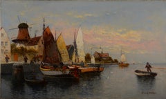 Harbor with Sailing Boats and Windmill – Signed J. v. d. Helder, circa 1900