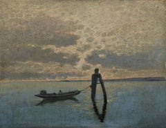 Pêcheur dans la lagune de Venise – Attribué à Guglielmo Ciardi, non signé