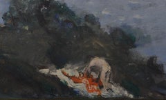 Bather by the Sea, Post-Impressionist Coastal Landscape with Sailboat
