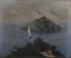 Bather by the Sea, Post-Impressionist Coastal Landscape with Sailboat