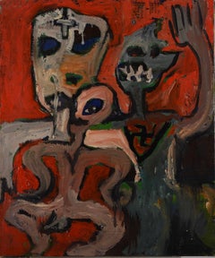 The Encounter, CoBrA-Inspired Expressionist Figurative Composition