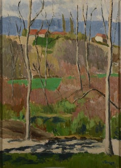 "Premier Printemps", Spring Landscape with Red-Roofed Houses circa 1955