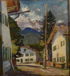 Mountain Village, Post-Impressionist Alpine Landscape