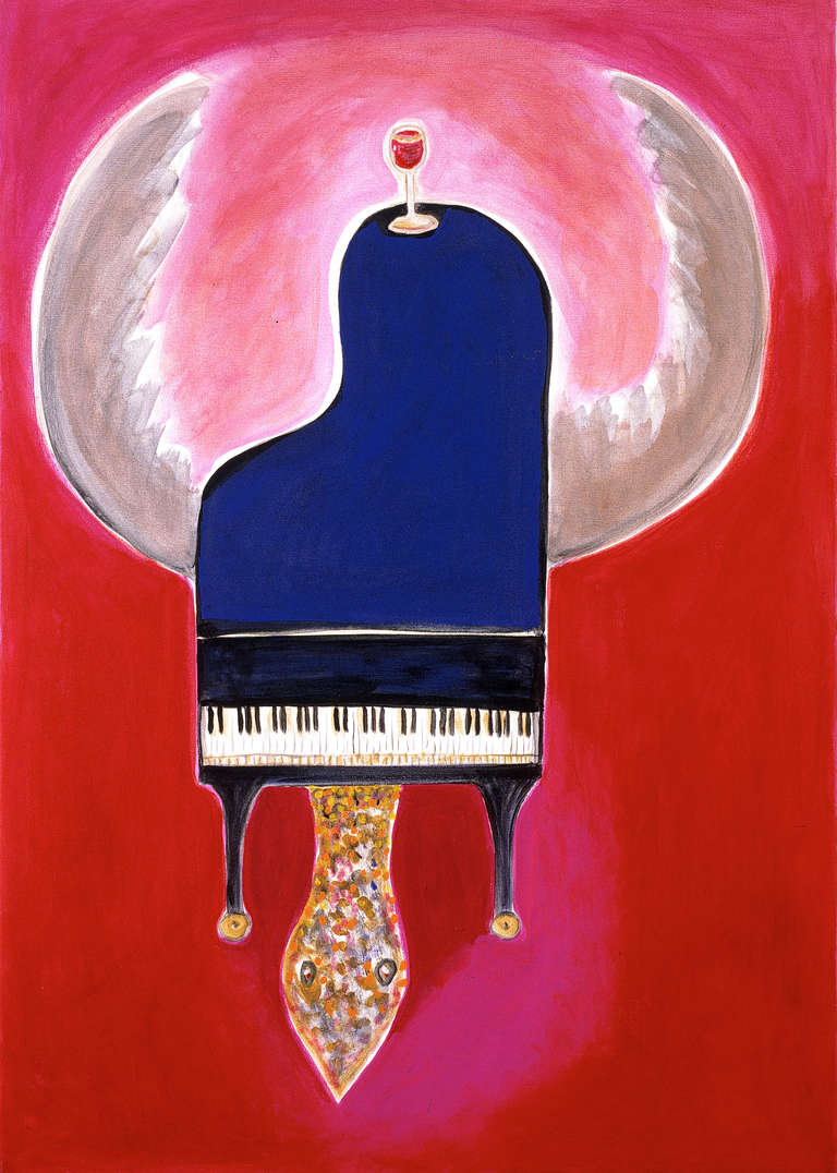Alfred Klinkan Figurative Painting - Wine, poultry and piano transport, 1992/93