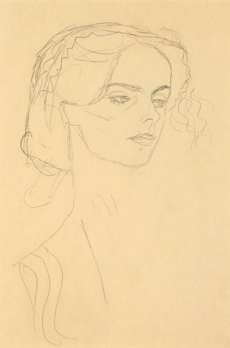 Gustav Klimt Portrait - Head of a Girl in Three-quarters Profile to the Right